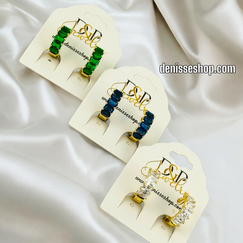 14K GOLD  (WHITE / BLUE / GREEN) COLOR OPTION HOOP EARRING HP493