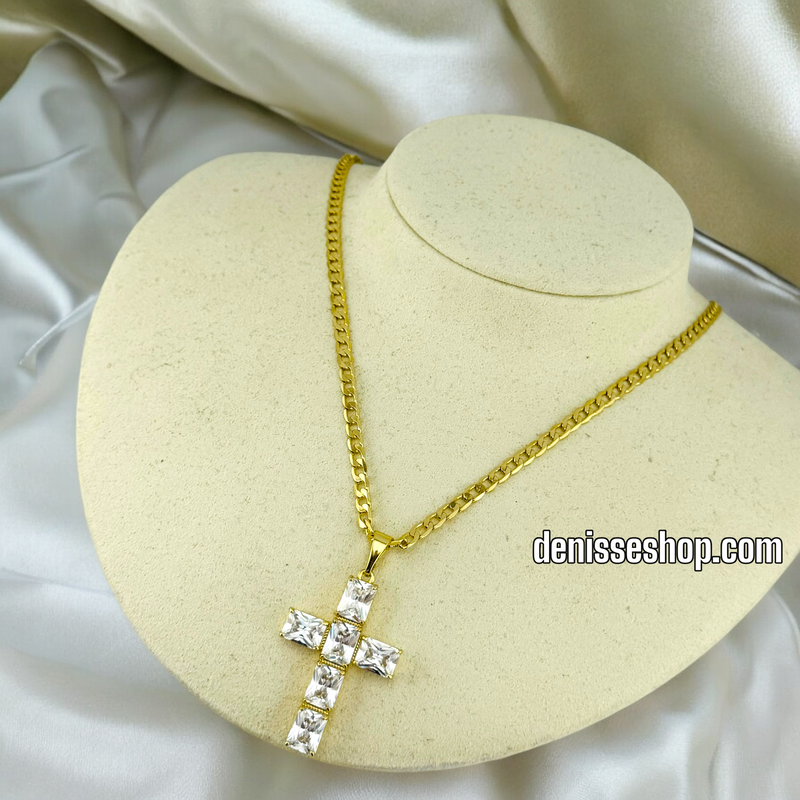 14K / WHITE STONE CROSS PENDANT P547