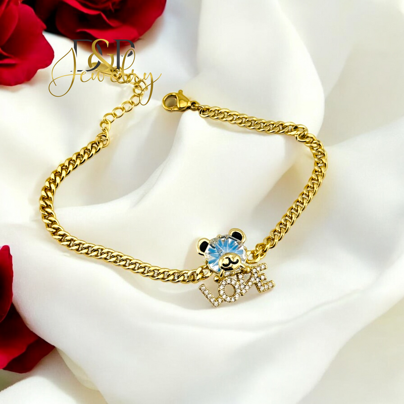 14K BLUE BEAR CUBAN BRACELET BR744