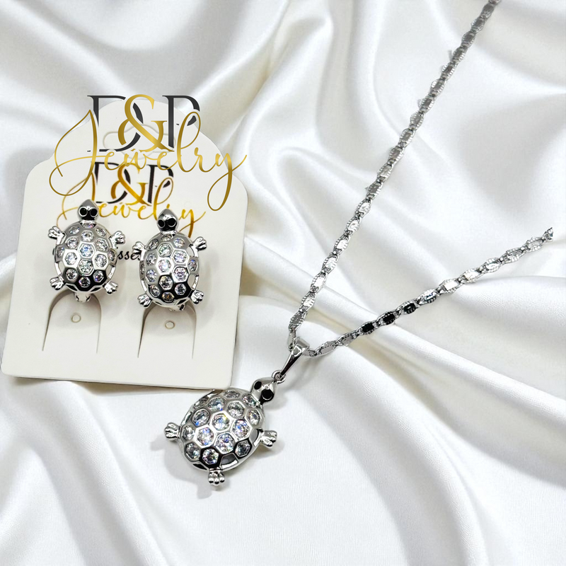 14K WOMAN SILVER TURTLE NECKLACE SET N287