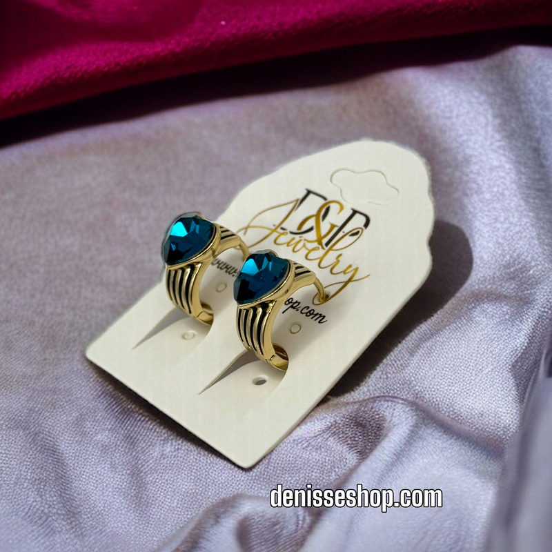 14K DARK BLUE HEART HOOPS EARRINGS E463