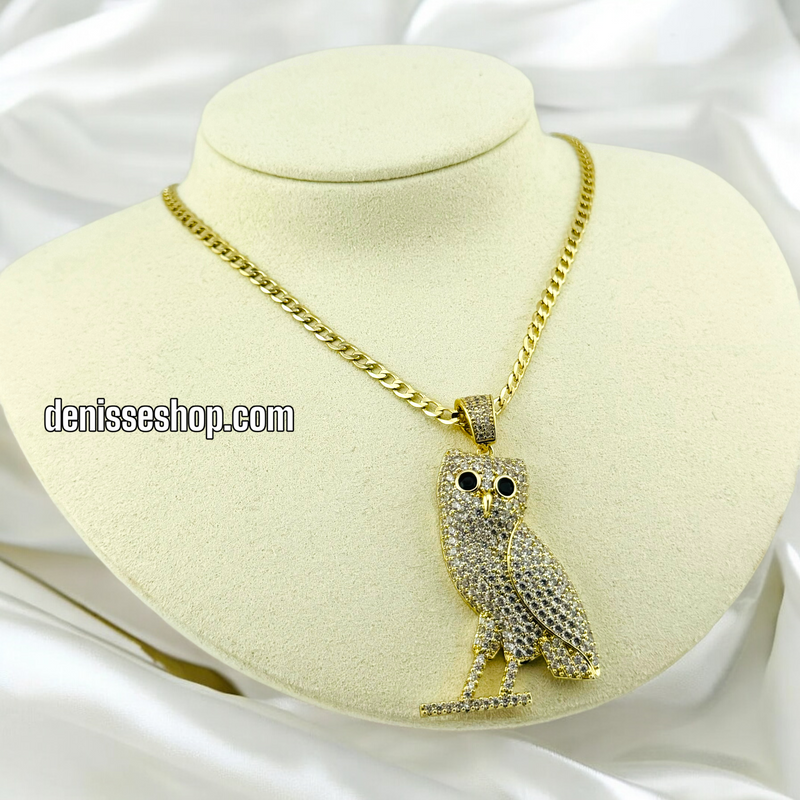 14K FASHION WHITE STONE OWL PENDANT P467