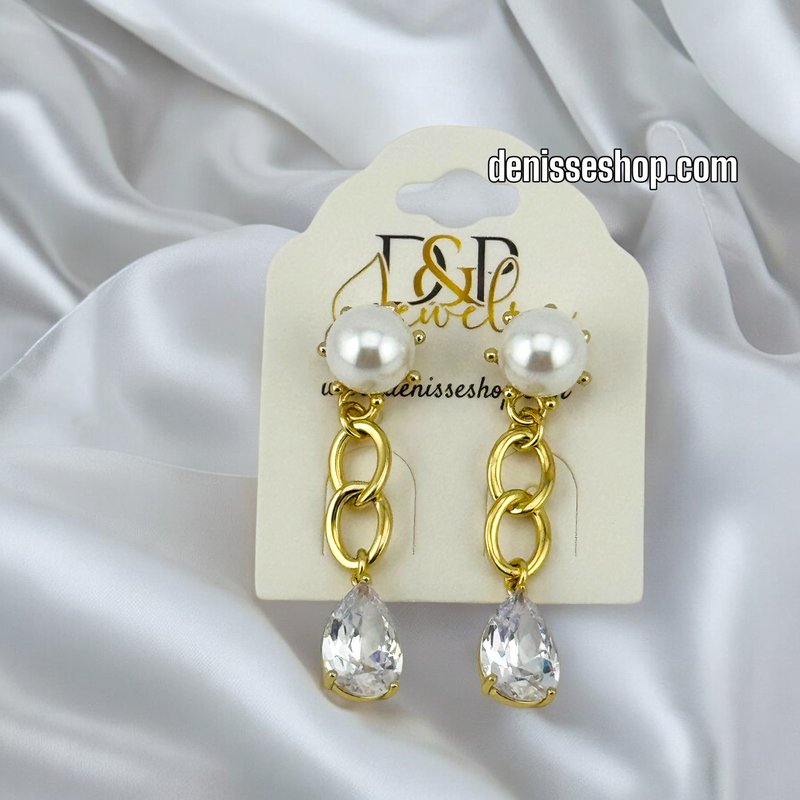 14K WHITE STONE PEARL EARRING E724