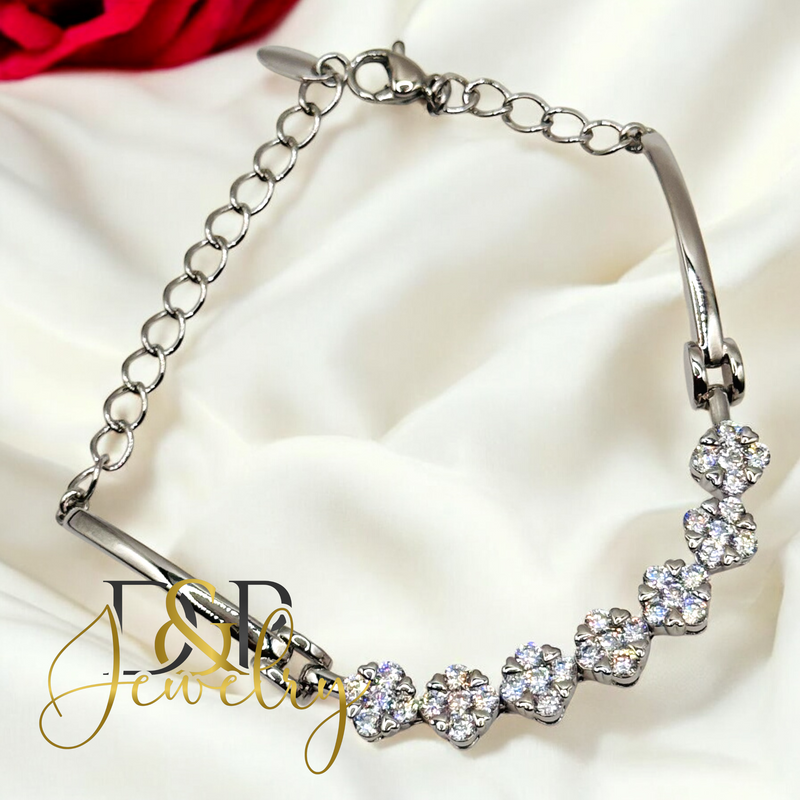SILVER WHITE FLOWERS BRACELET BR773
