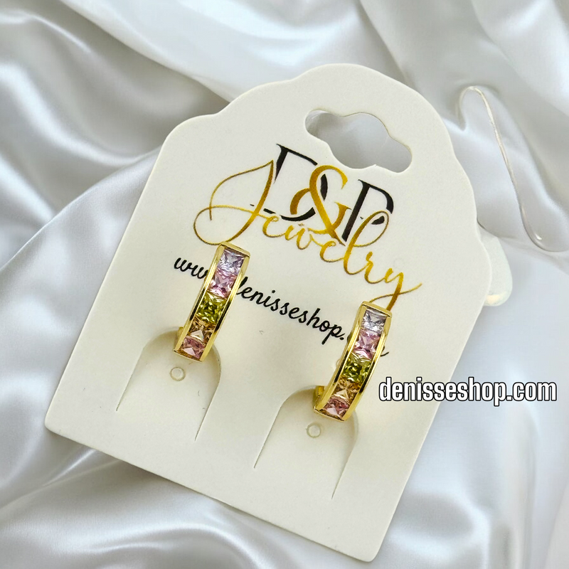 14K GOLD MULTICOLOR STONE HOOP EARRING HP483