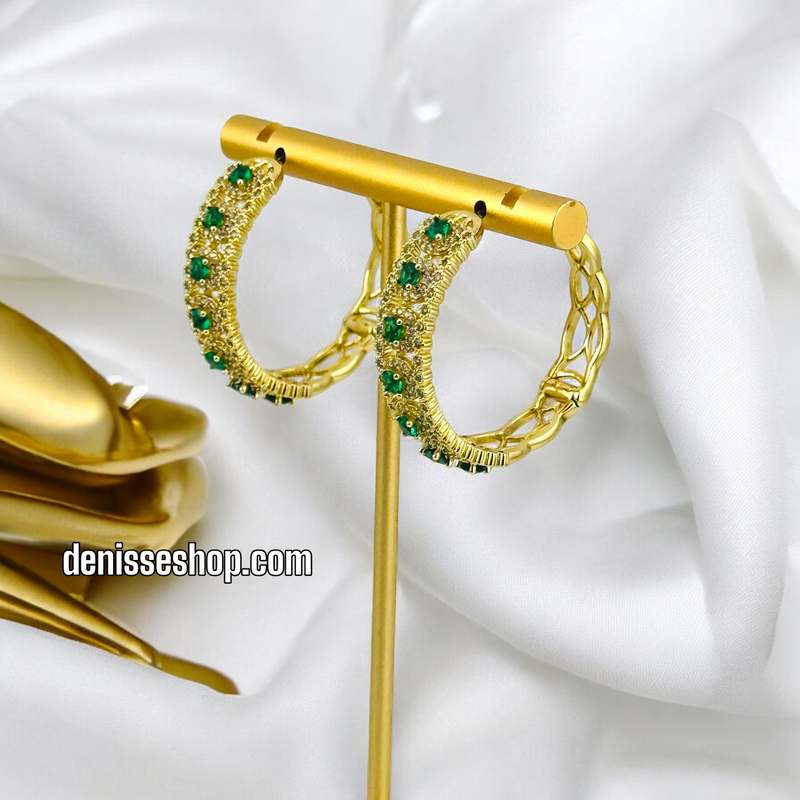 14K GREEN STONE HOOPS HP472