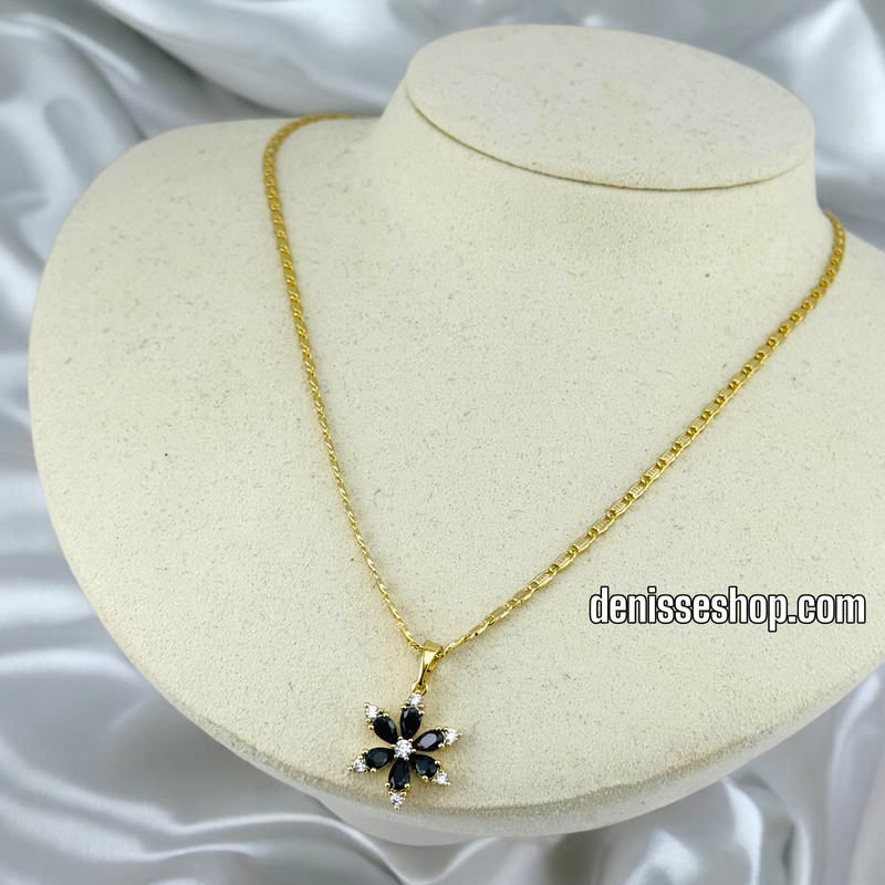 14K CUTE BLACK FLOWER PENDANT P514