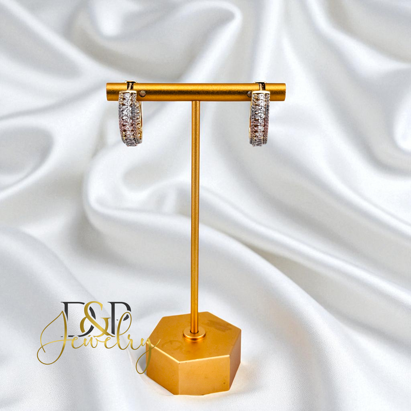 14K GOLD /WHITE STONE FASHION HOOP EARRING HP744