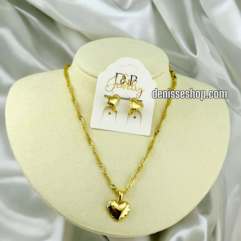 14K WOMEN/GIRL WHITE SPARKLE HEART NECKLACE / EARRING SET N54