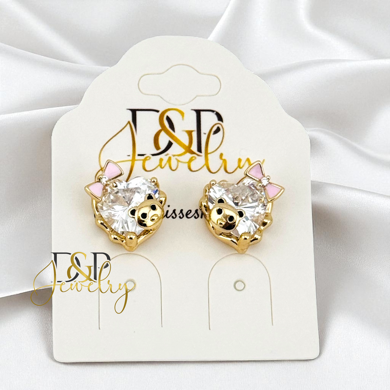 14K GOLD/HEART STONE/CHARMS 2VARIANTS STUD EARRING E1024