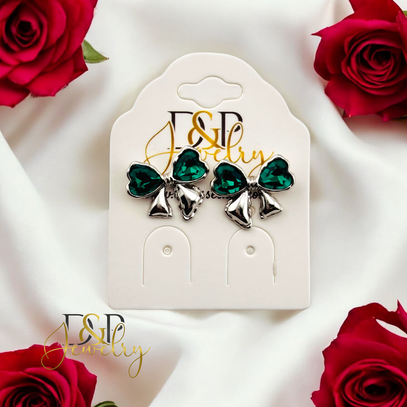 14K WOMAN SILVER GREEN BOW FASHION NECKLACE SET N249