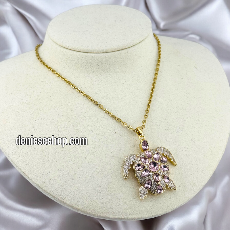 14K GOLD / PINK TURTLE NECKLACE  N64