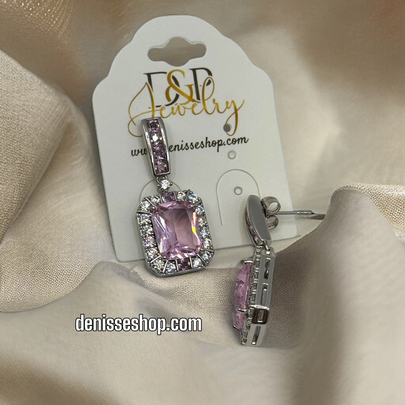 SILVER PINK ELEGANT EARRINGS E393