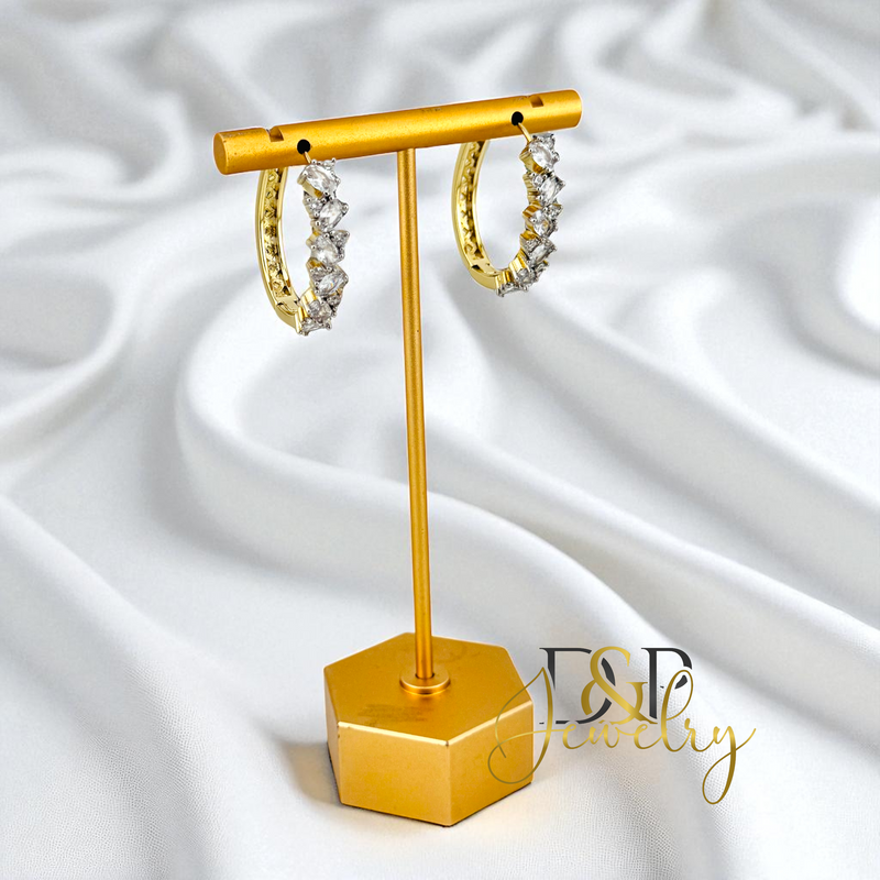 14K WHITE STONE HOOP EARRING HP793