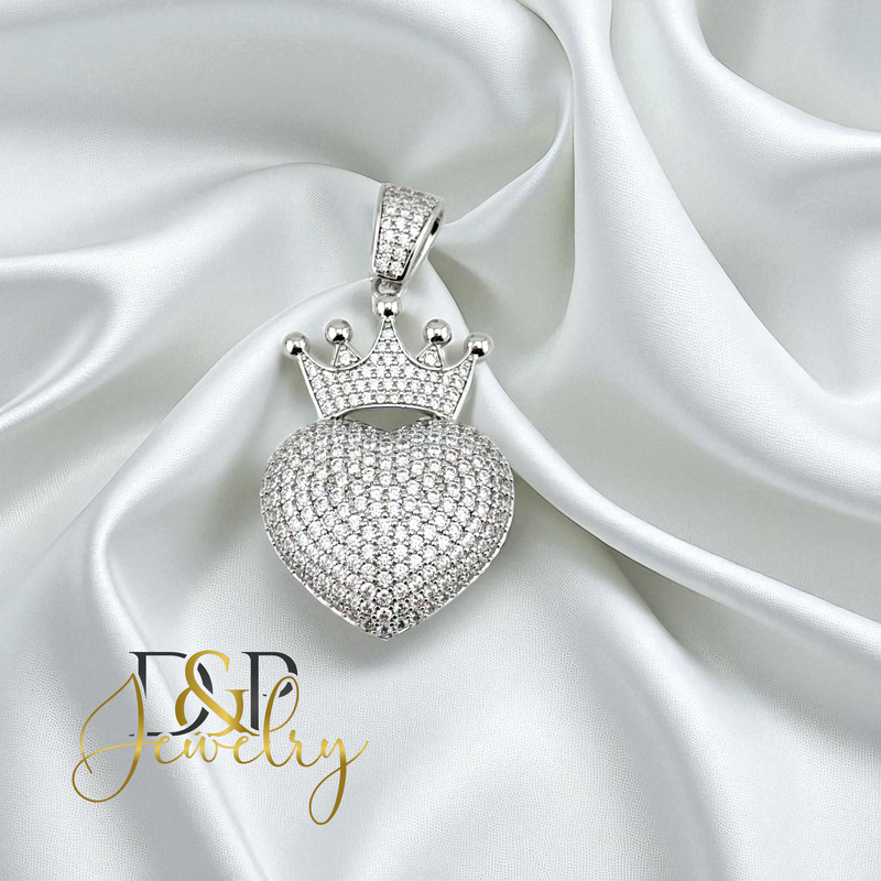 14K SILVER/DIAMOND/CROWN HEART PENDANT P901