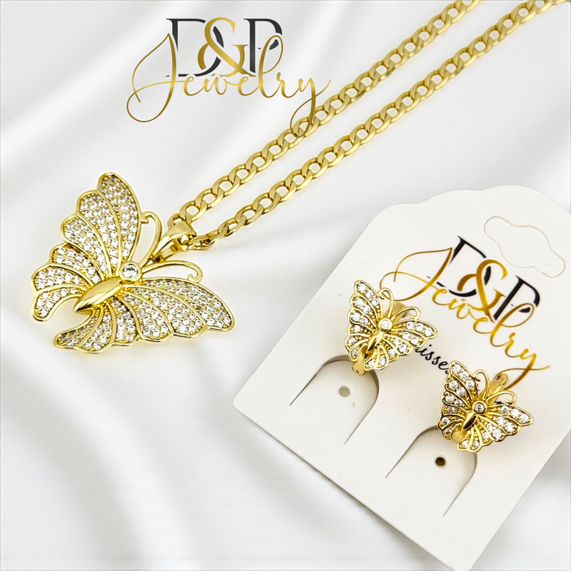 14K GOLD /BLING BUTTERFLY NECKLACE SET N296