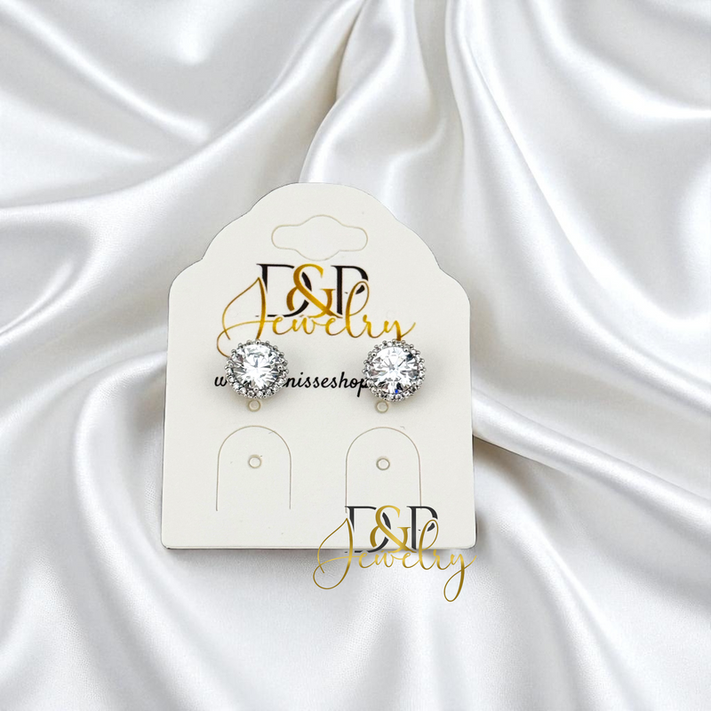 14K SILVER SMALL WHITE STONE DESIGN STUD EARRINGS E1032