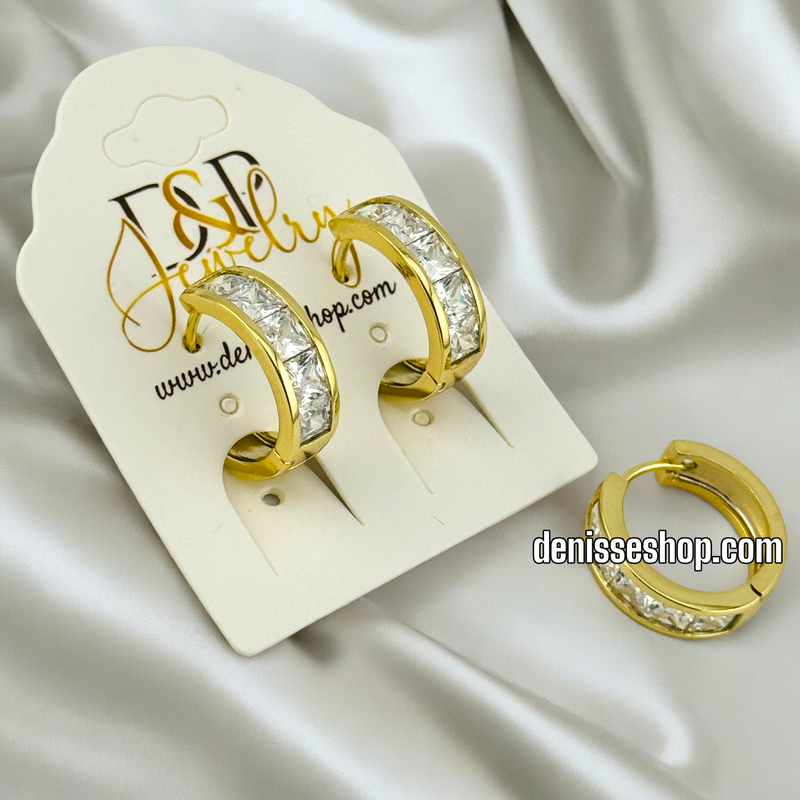 14K GOLD AND WHITE STONE HOOP EARRING HP481