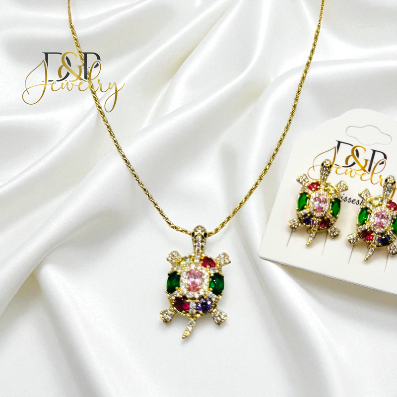 14K MULTICOLOR TURTLE NECKLACE SET N283