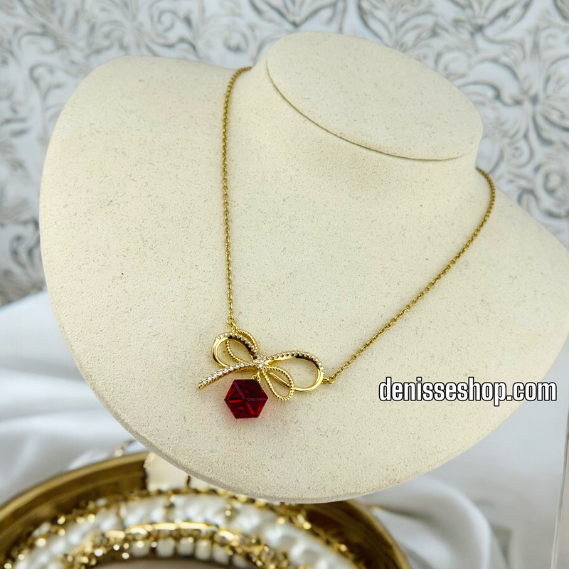 14K / WOMEN BOWE RED STONE NECKLACE N93