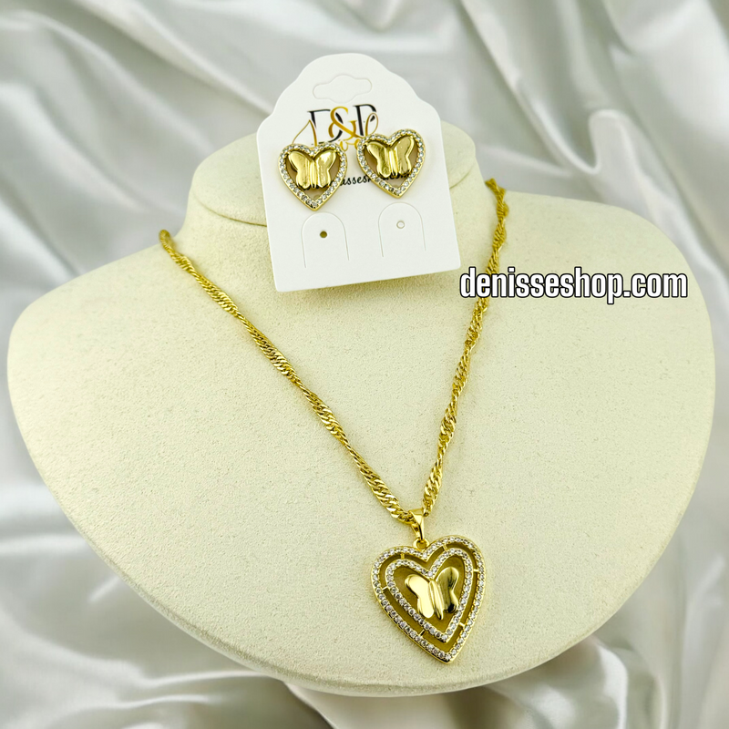 14K GOLD /BUTTERFLY IN HEART NECKLACE SET N50