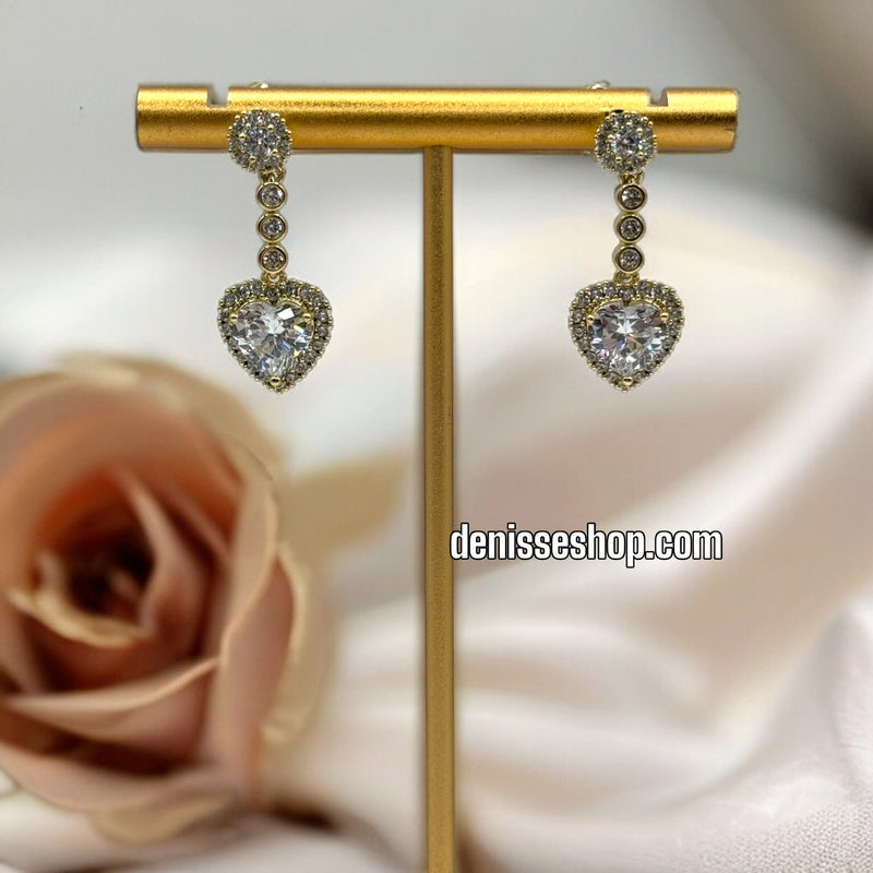 14K WHITE STONE HEART EARRINGS E349