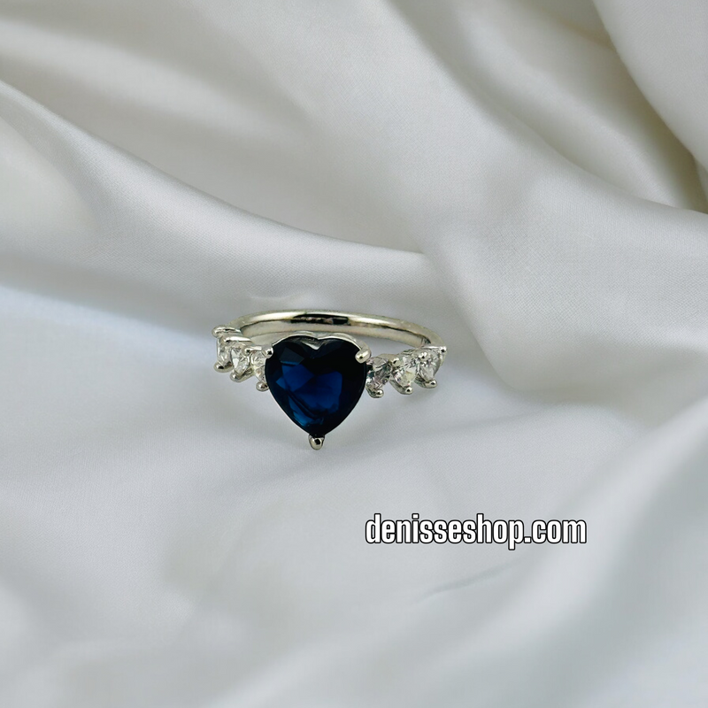 SILVER DARK BLUE HEART RING RG188