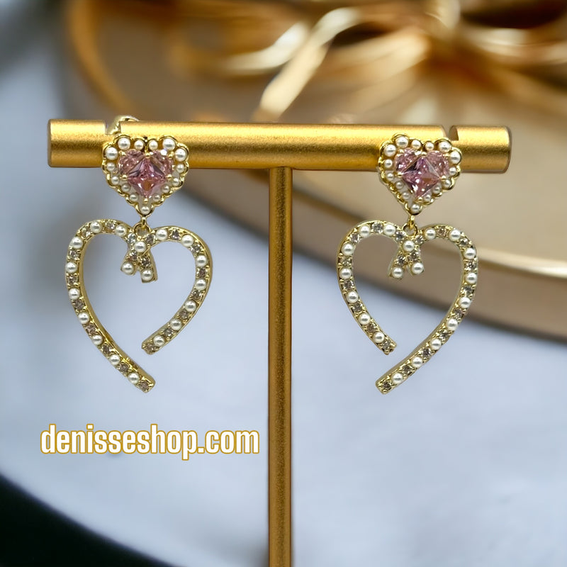 14k Heart Pink Stone Earrings E259