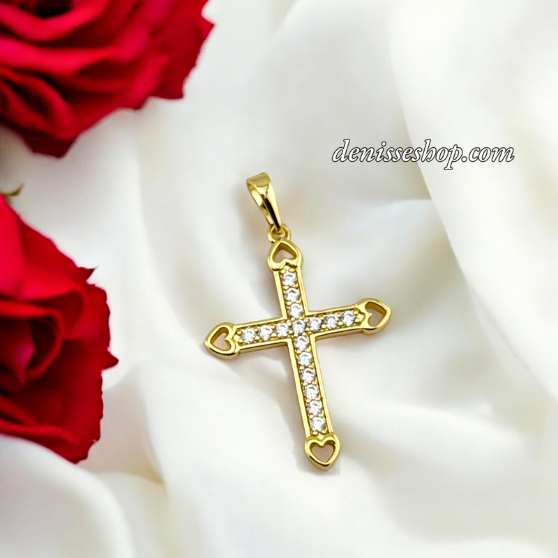 14K WOMEN/GIRL HEARTS CROSS PENDANT P680