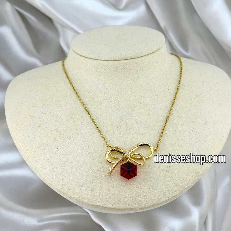 14K / WOMEN BOWE RED STONE NECKLACE N93