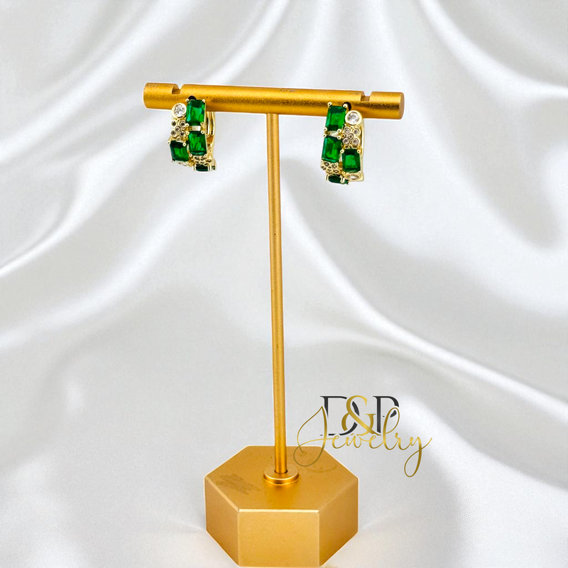 14K GOLD /SHORT COLOR STONES 4 VARIANT HOOP EARRING HP819