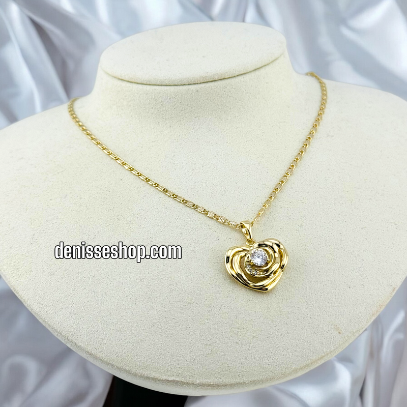 14K GOLD / WHITE STONE ROSE HEART PENDANT P494