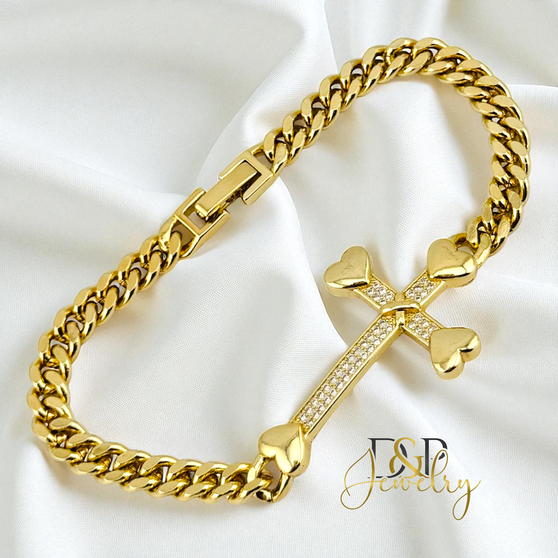 14K GOLD/CROSS BRACELET BR806