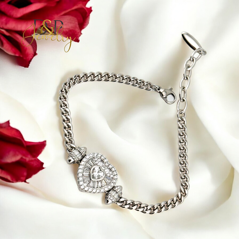 SILVER ELEGANT HEART BRACELET BR729