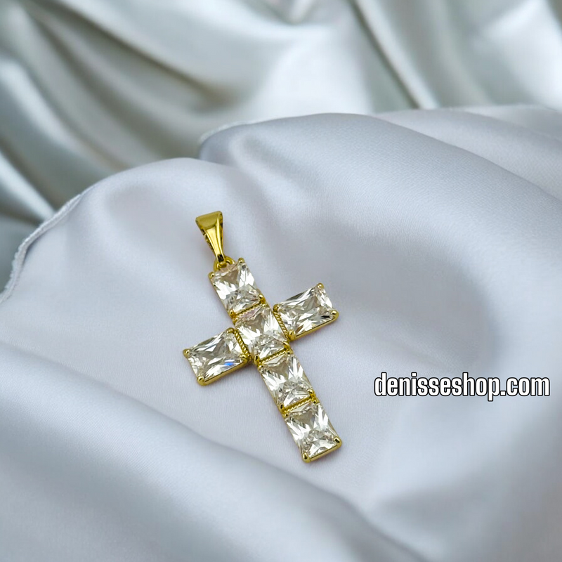 14K / WHITE STONE CROSS PENDANT P547