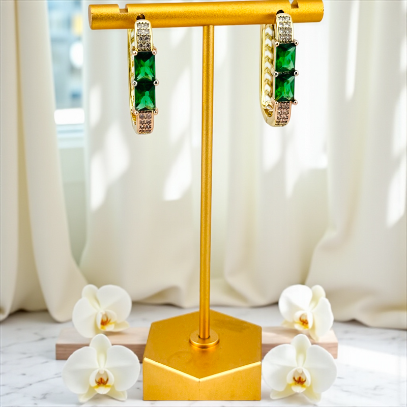 14K GOLD/GREEN MEDIUM HOOP EARRING HP754