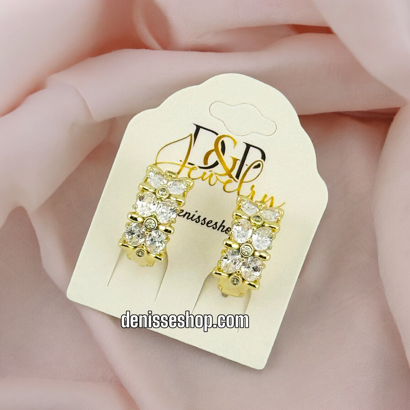 14K WHITE STONE HOOPS HP425