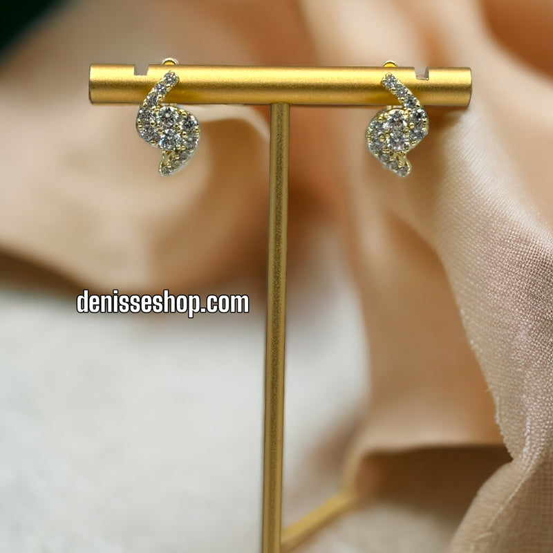 14K Gold White Stone Earrings E317