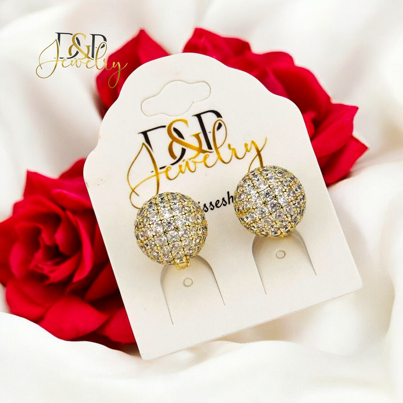 14K WHITE STONES BALL EARRING E879