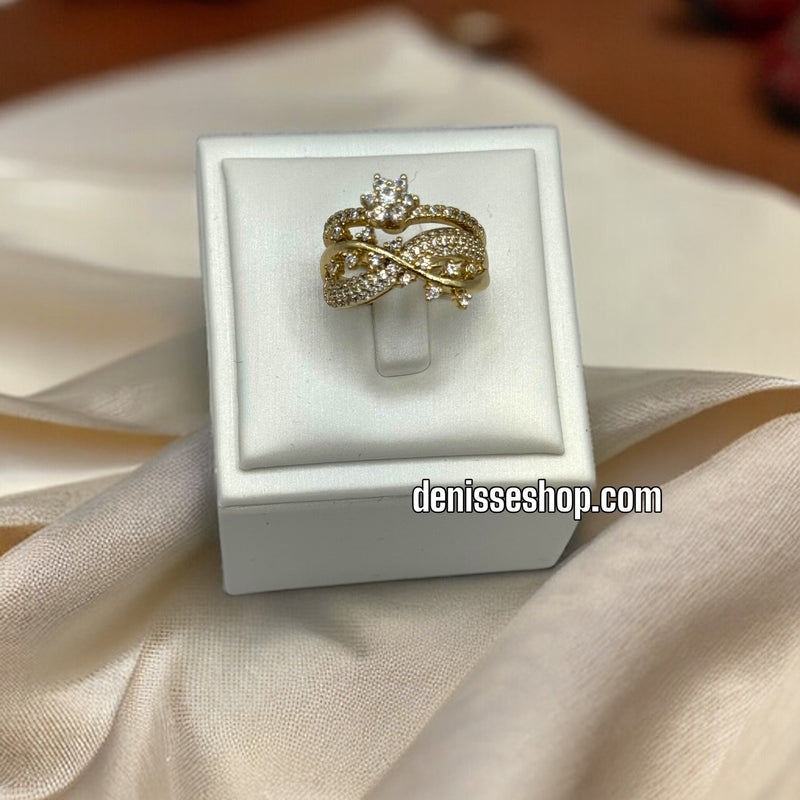 14K WHITE STONE DOUBLE RING RG138