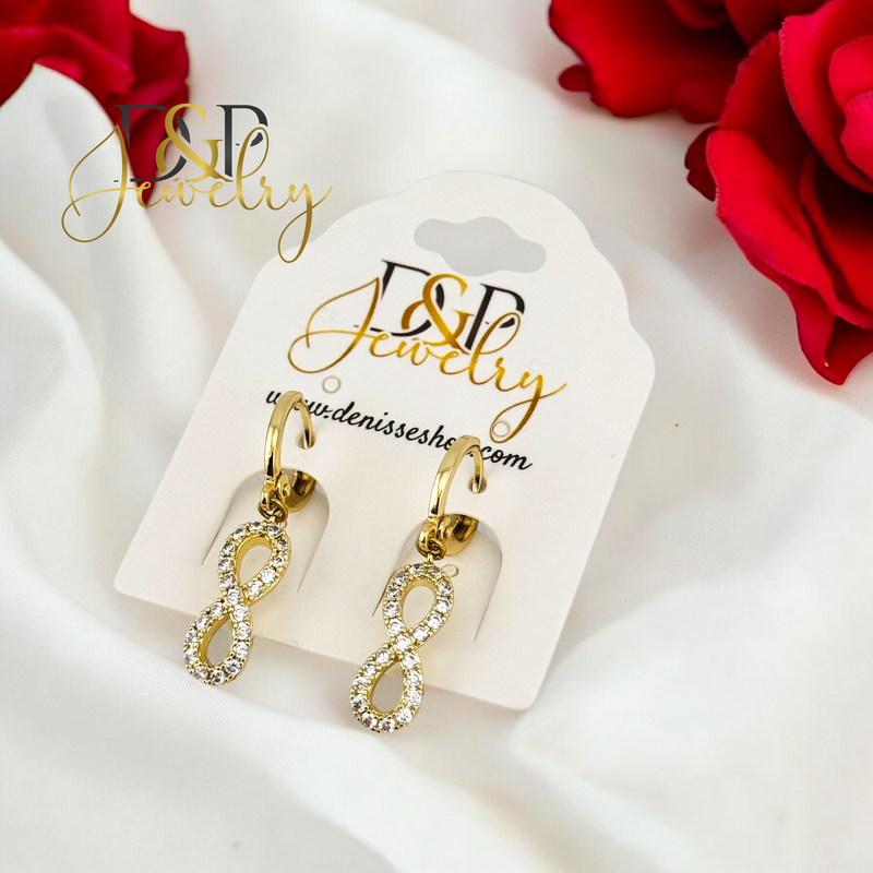 14K WHITE STONES INFINITY HOOP EARRING HP659