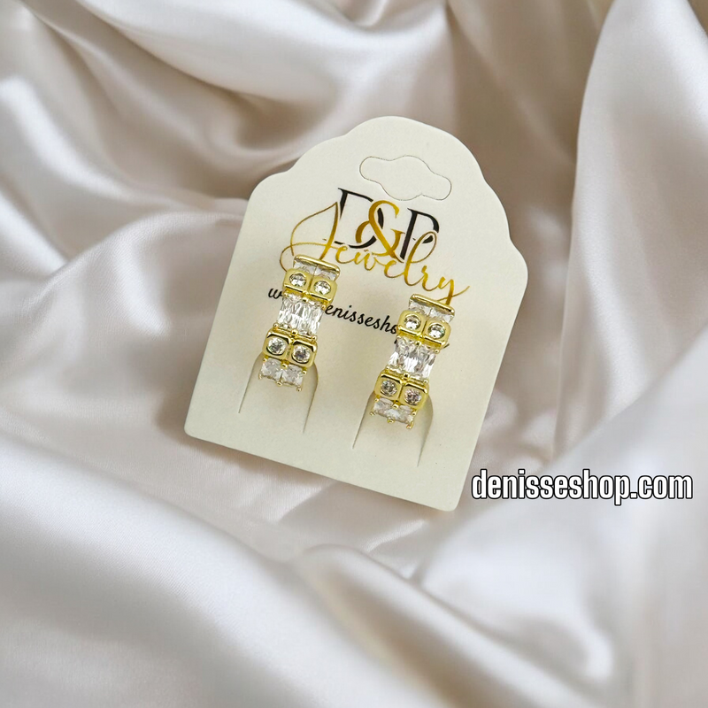 14K WHITE STONE HOOP EARRING HP548