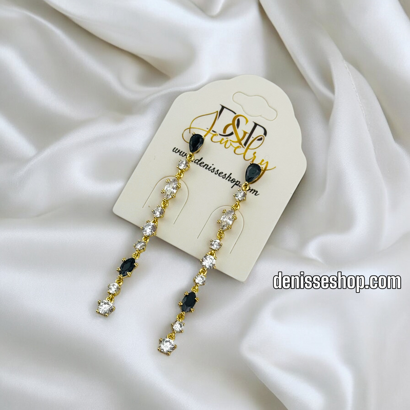 14K ELEGANT BLACK LONG EARRING E777