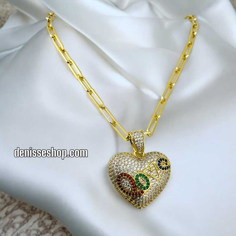 14K MULTI COLOR FASHION HEART/ LOVE NECKLACE P473