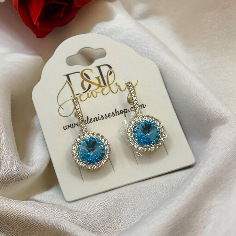 14k Elegant Blue Stone Earrings E343