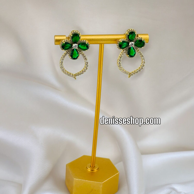 18K FLOWER GREEN EARRINGS E535