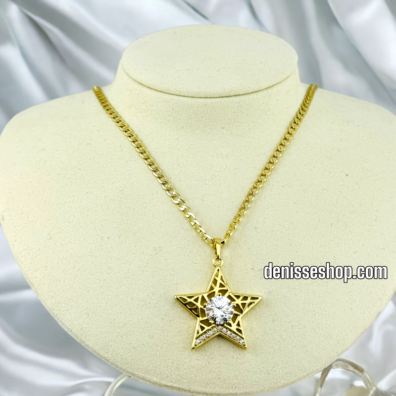 14K GOLD / WHITE STONE STAR PENDANT P489