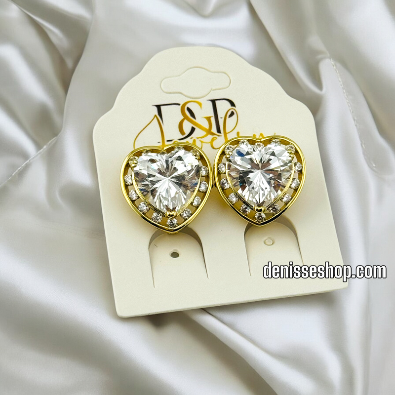 14K FASHION WHITE STONE HEART SHAPED EARRING E654