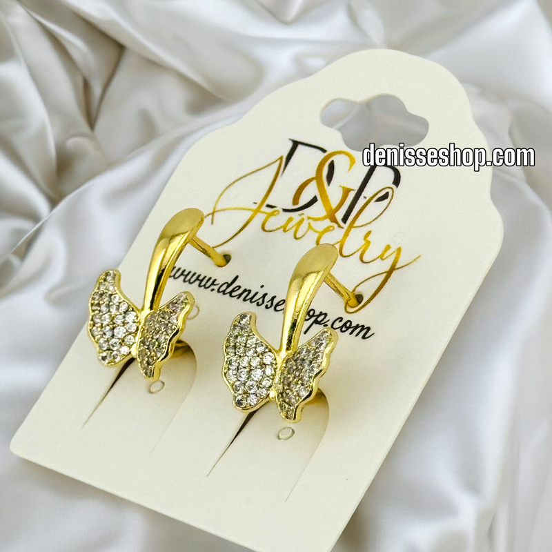 14K GOLD / WHITE STONE BUTTERFLY HUGGIES EARRING E678