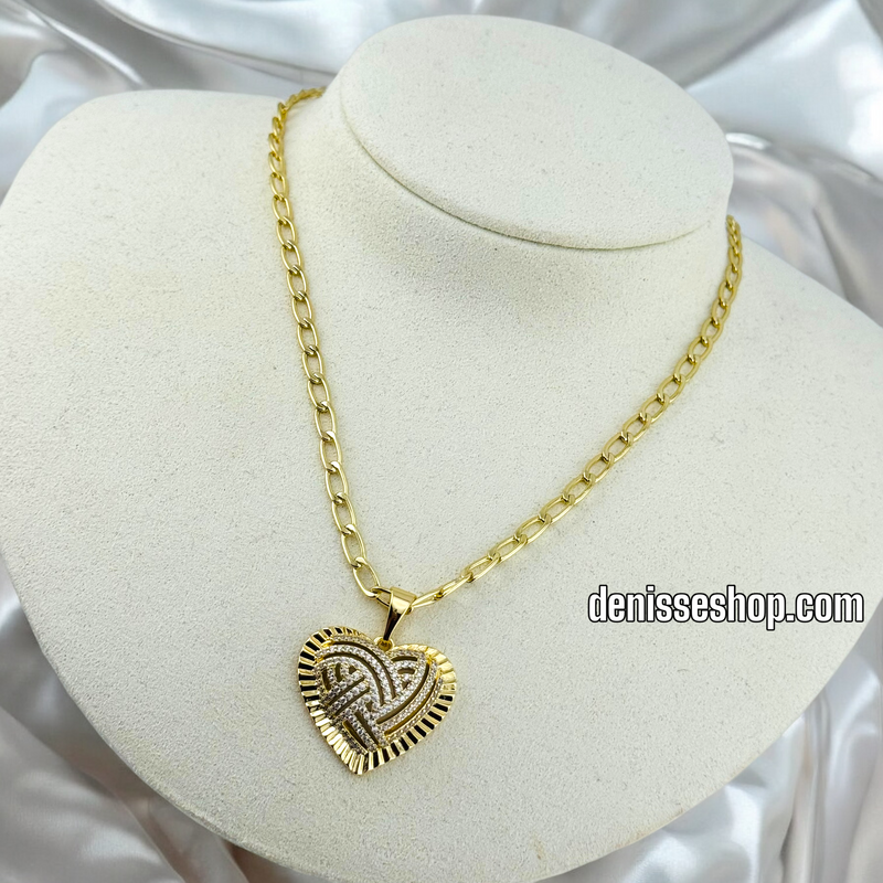 14K GOLD / WHITE STONE HEART IN HEART PENDANT P495